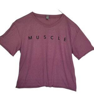 Next Level Spell Out Muscle Crop Tee Rolled Hem Short Boxy Workout Shirt Size M